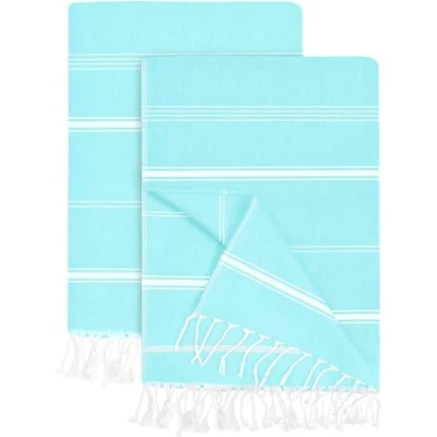 Image de Utopia Towels Lot de 2 Fouta Plage Turques XXL (100 x 180 CM), Serviettes surdimensionnée 100% Coton Oeko TEX Drap Bain sans Sable, Légères, Absorbantes, Séchage Rapide (Aqua)
