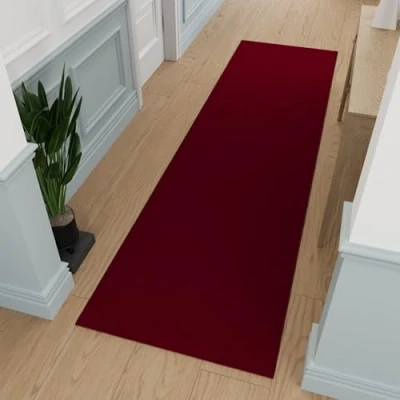 Image de Ottomanson Tapis de couloir collection Ottohome uni dos en caoutchouc 57 cm x 366 rouge