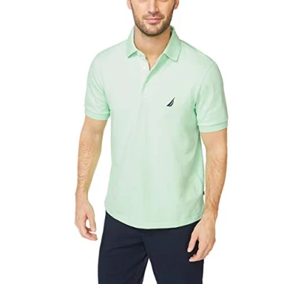 Image de Nautica Polo en piqué de Coton Stretch uni à Manches Courtes, Vert cendré, L Homme