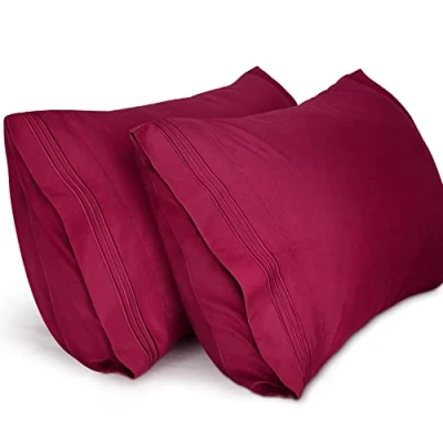Image de Lirex 2 Pack Taies d&#039;oreiller, d&#039;oreiller en Microfibre Brossée Douce de Haute Qualité, Lavable Machine, Infroissable, Respirant (Vin Rouge, 50 cm x 80 cm)