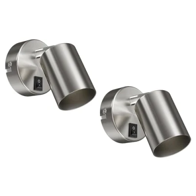 Image de ledscom.de 2 pièces Applique WAIKA, interrupteur, inox mat, ronde, 1x GU10 max. 60W