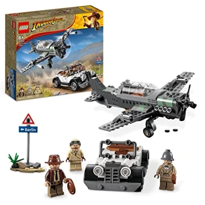 Image de LEGO 77012 Indiana Jones La Poursuite en Avion de Combat, Jouet avec Maquette et Voiture Vintage à Construire, 3 Minifigurines, Film Dernière Croisade