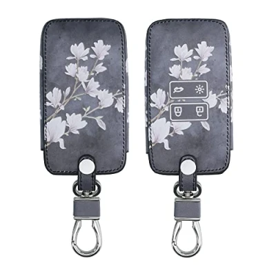 Image de kwmobile Accessoire clé de Voiture Compatible avec Renault Smart Key 4 Bouton (Keyless Go Uniquement) Coque en Simili Cuir pour Clef Taupe Blanc Gris foncé