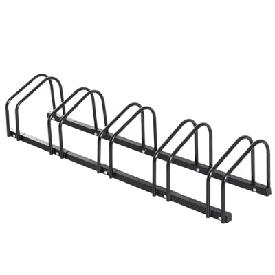 Image de HOMCOM Râtelier 5 vélos range support rangement vélo à pneu 65 mm dim. 145L x 33l 27H cm acier noir