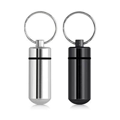 Image de kwmobile 2x Boîte à pilules Mini boite comprimés avec anneau porte clés Pilulier portable médicament bureau voyage noir argenté