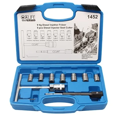 Image de CCLIFE Kit de 10 pièces Fraises d&#039;Étanchéité pour Injecteurs Diesel, Fraiseuse Moteurs CDI avec Poignée en T et Mandrin Hexagonal, Taille des 17 18 19 20 21 mm