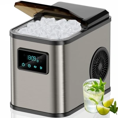 Image de KeeGone machine a glacons, Acier inoxydable glace,machine glacon avec écran LED,et fonction de nettoyage,2 tailles glaçons, 2 litres pour la cuisine, le bureau, bar et les fêtes