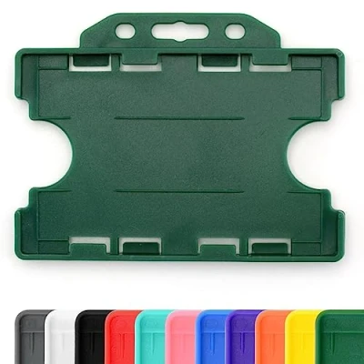 Image de CKB LTD Lot de 100 porte badges double face rigides en Plastique coulissants à ouverte Format horizontal ou paysage Pour 2 deux d&#039;identité cartes 86 x 54 mm crédit CR80 Vert