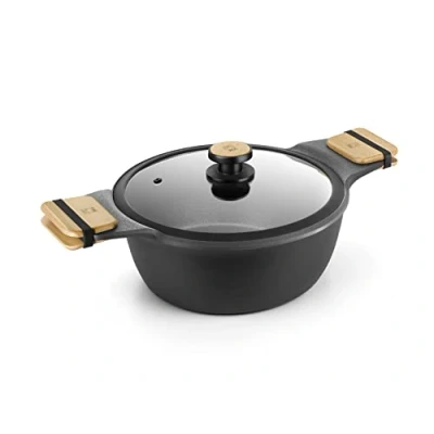 Image de BRA MARKET Casserole Haute 28cm, en fonte d&#039;aluminium, antiadhésive ultra renforcée sans PFOA, adaptée à tous types de feux et induction, noire