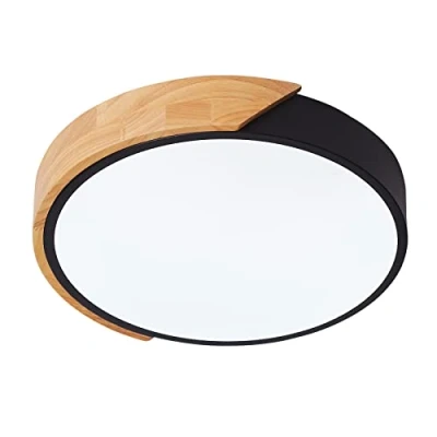 Image de Schindora Plafonnier LED 24W Blanc Froid 6000K 1600LM, Moderne Rond en Bois Intérieur Ø30cm pour Salon Couloir Maison Bureau Porche