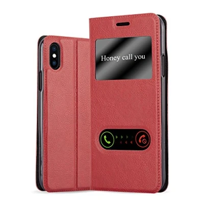 Image de Coque pour Apple iPhone X / XS en ROUGE SAFRAN Housse de protection Étui avec fermeture magnétique, fonction support et 2 fenêtres visualisation Neuf