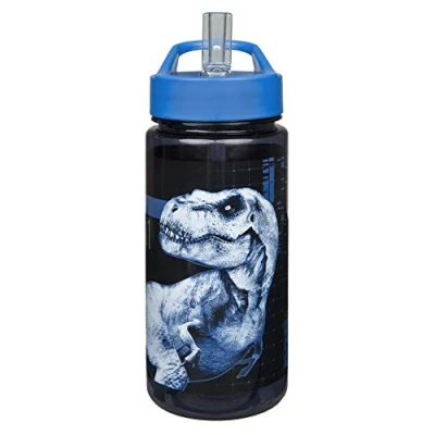 Image de Scooli Gourde d’eau au motif de Jurassic World, pour enfants, en plastique, sans bisphénol A, environ 500 ml, paille intégrée, la maternelle et l&#039;école