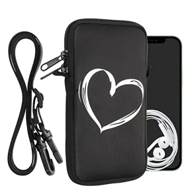 Image de kwmobile Housse de Protection Universelle pour Smartphone XL 6,7/6,8&quot; Pochette téléphone Portable en néoprène avec Collier Ajustable Blanc Noir