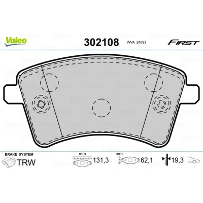 Image de VALEO 302108 Jeu de plaquettes frein FIRST Essieu avant contact signal d&#039;usure exclu avec tôle anti bruit RENAULT: Kangoo II Express