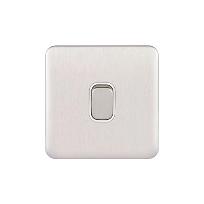 Image de Schneider Electric, Cache de lumière sans vis pour interrupteur 2 voies 10 AX en acier inoxydable avec insert blanc
