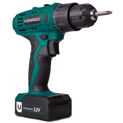 Image de VONROC Perceuse visseuse sans fil 12V jeu complet avec 2 batteries 1.3Ah, chargeur rapide, embouts de vissage et sac rangement