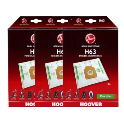 Image de Hoover H63 Sacs pour Aspirateur, Originaux, en Microfibre, 3 Lots de 4 Sacs, Pure EPA, Système Anti Odeur aux Charbons Actifs, Compatibles avec les aspirateurs traîneaux