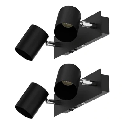 Image de ledscom.de 2 pièces Applique WAIKA, flammes, interrupteur, noir mat, carré, 2x GU10 max. 60W