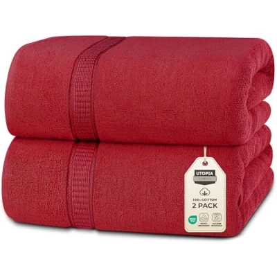 Image de Utopia Towels Luxueux Drap de Bain géant 2 pièces, 100% Coton filé à Anneaux, très Absorbant et séchage Rapide, Serviette Bain/Serviette Sauna, Super Douce (90 x 180 cm, Rouge)
