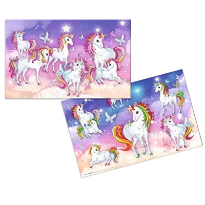 Image de Herma 19692 Lot de 3 sous mains pour enfant en carton robuste 55 x 35 cm Antidérapants, faciles à nettoyer Avec motif licorne imprimé recto et verso