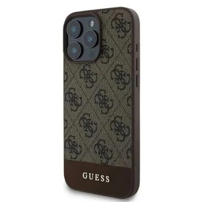 Image de CG MOBILE Guess Coque Rigide en Cuir PU 4G avec Bande inférieure pour iPhone 16 Pro Max Marron