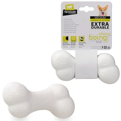 Image de Ferplast Jouet Chien, Os pour en Matériau Durable, Non Toxique, Résistante aux Morsures, Hygiene Dentaire, Rebondissant et Flottant, CHEWA Boing a Macher Jouets Chien Moyen, Blanc