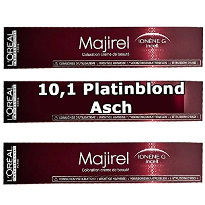 Image de L&#039;Oréal Majirel 10,1 Lot de 3 colorations pour cheveux Blond platine cendré Crème 50 ml