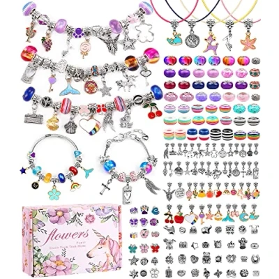 Image de bijoux Enfants, bracelet à breloques Bricolage,162 PCS Bracelet,Kit de fabrication Jouets Idee Cadeau Ado Fille