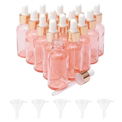 Image de Rowiz Lot de 15 flacons compte gouttes en verre or rose 30 ml pour parfum, aromathérapie, cosmétiques, échantillons, mini vides avec bouchon métal