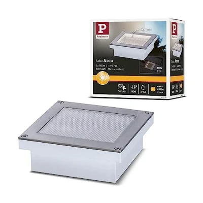 Image de Paulmann 94238 Lampe solaire encastrable au sol LED d&#039;extérieur carrée Avec 1 x 0,7 W noir 3000 K blanc chaud, Acier inoxydable Plastique, 0.7 W, 10 cm