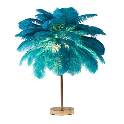 Image de Créatif Vert Plume D&#039;autruche Lampe De Table Chevet Lumière Luxe Et Élégant Abat Jour Veilleuse Éclairage Pour Salon Chambre Décoration La Maison, Plug In