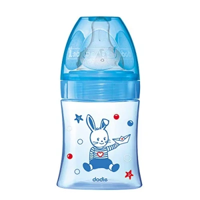 Image de dodie Initiation+ Biberon Anti Colique Tétine Ronde 3 Vitesses Débit 1 Bleu Bateau 0 6 Mois 150 ml