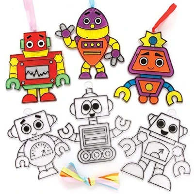 Image de Baker Ross Attrape Soleil à Effet Vitrail motif Robot Lot de 10, Loisirs Créatifs Enfants (FE379)