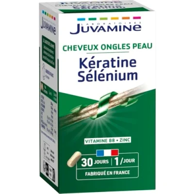 Image de JUVAMINE Kératine et Sélénium Vitamine B8, Zinc Prêle Cheveux, Peau &amp; Ongles 30 Gélules d&#039;origine végétale Programme de 1 Mois Fabriqué en France