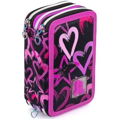 Image de Trousse Scolaire Complète 45 Pièces Kit Créatif Triple Compartiment avec Stylos Gel Effaçables, Crayons 4.0 mm, Feutres Idée Cadeau Fille Julian Ross Motif cœurs et étoiles