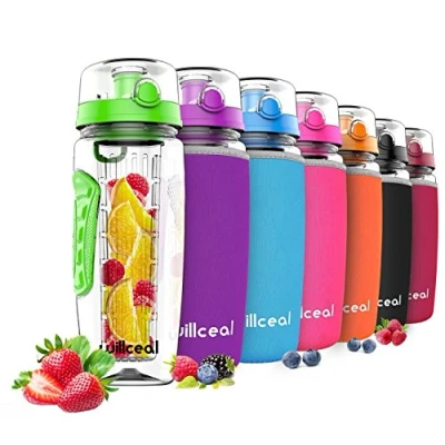 Image de willceal Bouteille d&#039;eau avec infuseur à Fruits 0,95 l Fabriquée en Tritan sans BPA, Couvercle Rabat, Anti Fuite Convient pour Le Sports et Camping (Vert)