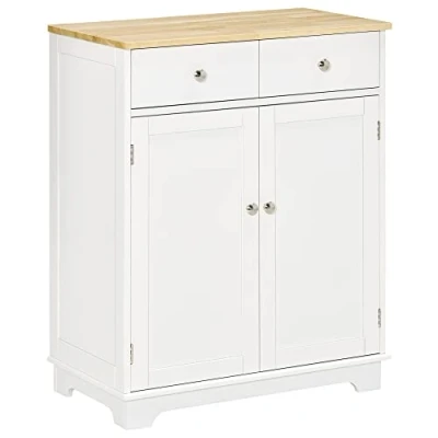 Image de HOMCOM Buffet Multi Rangement 2 Portes avec étagère réglable tiroirs coulissants Plateau Bois d&#039;hévéa
