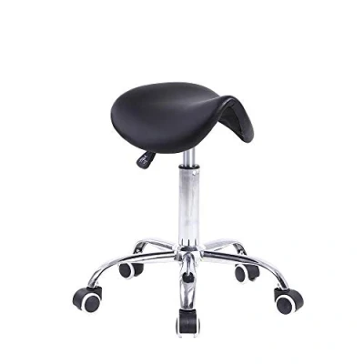 Image de KKTONER Tabouret à roulettes Selle de Cheval Bureau réglable en Hauteur 45 61 cm Cuir PU Noir