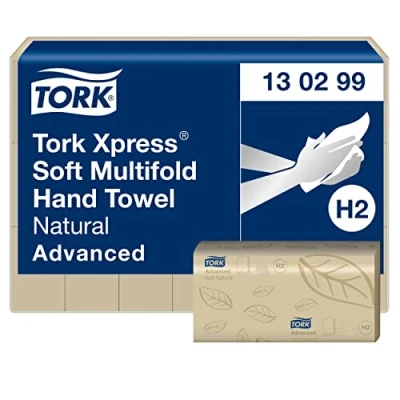 Image de Tork Xpress Essuie mains interfoliés doux naturels H2, Advanced, Indéchirables, 2 plis, 21 x 180 feuilles, 130299