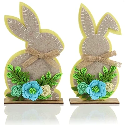 Image de com four® 2X Présentoir décoratif Lapin de pâques avec Fleurs décoration à Poser (2 pièces coloré 25cm)