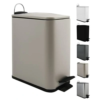 Image de Spirella, Poubelle à pédale 5 Litres, Modèle Erik, Rectangulaire, Fermeture douce et silencieuse grâce au système slow close, Utilisation sécurisée avec des pédales antidérapantes, Taupe Mat