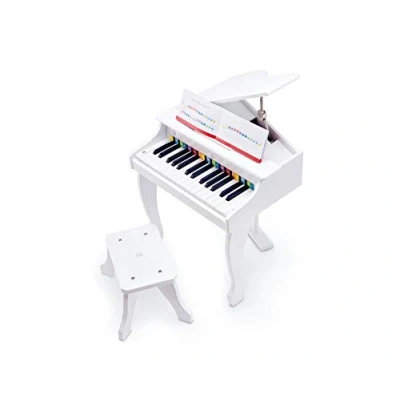 Image de Hape Piano à Queue en Bois Électronique Blanc Instrument de Musique 30 Touches Jouet pour Enfant dès 3 ans Fille et Garçon Tabouret Inclus
