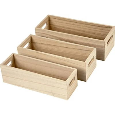Image de Elégants bac de stockage en bois avec poignées set 3 formats. réf 57697