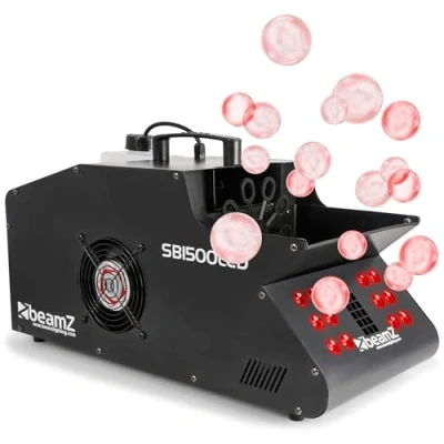 Image de BeamZ SB1500LED Machine à Fumée et Bulles 1500W 12x LED RGB Réservoir 1,35L Télécommande sans Fil Ventilateur Puissant Mode DMX Autonome Poignée Idéal pour Soirées Animations