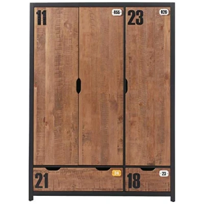 Image de Armoire Swithome Alex 3 portes Pin massif Style industriel 148 cm