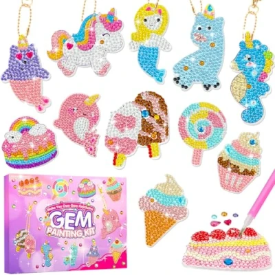 Image de Jovicos Bricolage fille 6 7 8 9 10 Créez vos propres porte clés GEM Cadeaux licorne pour filles de à 12 ans Jouet peinture diamant 5D Kit créatif partir