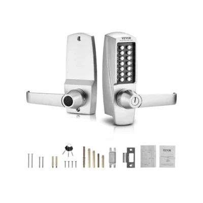 Image de VEVOR Serrure à Code Mécanique 14 Touches, de Porte d&#039;Entrée Sans Clé Clavier Mécanique, avec Poignée et Clés, en Acier Inoxydable, pour Maison, Bureau, Clôture Extérieure, Garage, Cour