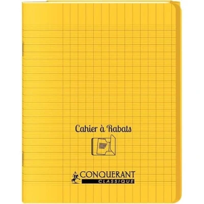 Image de Cahier 48 pages seyès 90 g avec couverture polypropylène jaune 3 rabats, format 17 x 22 cm CONQUERANT
