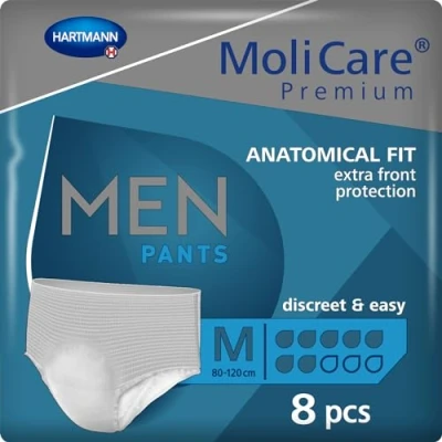 Image de MOLICARE® PREMIUM Men Pants Slips Absorbants pour Hommes Niveau d&#039;Absorption = 7 gouttes (Fuites Urinaires Modérées) pH Neutre à la Peau Matière Douce et Souple Taille M 8 Unités