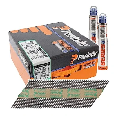 Image de Paslode TIMCO PAS141081 Boîte de 2200 clous annelés IM360 Finition brillante 3,1 x 75 mm + 2 piles à carburant